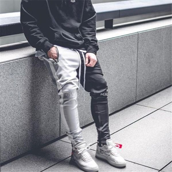 men's pants 2021 men joggers patchwork gyms fitness bodybuilding trousers runners clothing sweatpants, Black