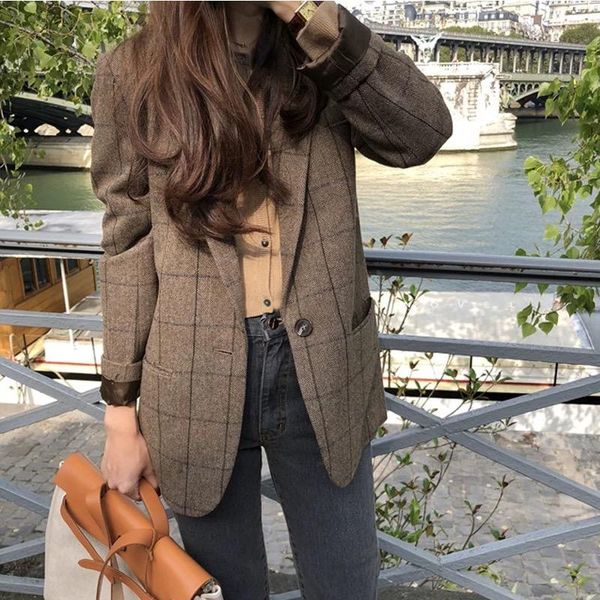 women's suits & blazers s-2xl plus size ladies casual autumn blazer coat 2021 wool blends warm plaid womens one button vintage suit jac, White;black
women's suits & blazers s-2xl plus size ladies casual autumn blazer coat 2021 wool blends warm plaid womens one button vintage suit jac, White;black