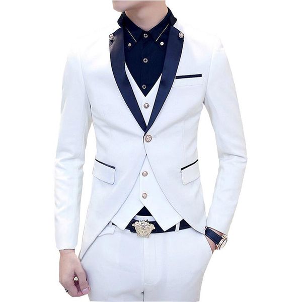 men's suits & blazers white wedding dress men 2021 slim fit mens pants vest 3 pcs party tuxedo man set host business costume homme, White;black
men's suits & blazers white wedding dress men 2021 slim fit mens pants vest 3 pcs party tuxedo man set host business costume homme, White;black