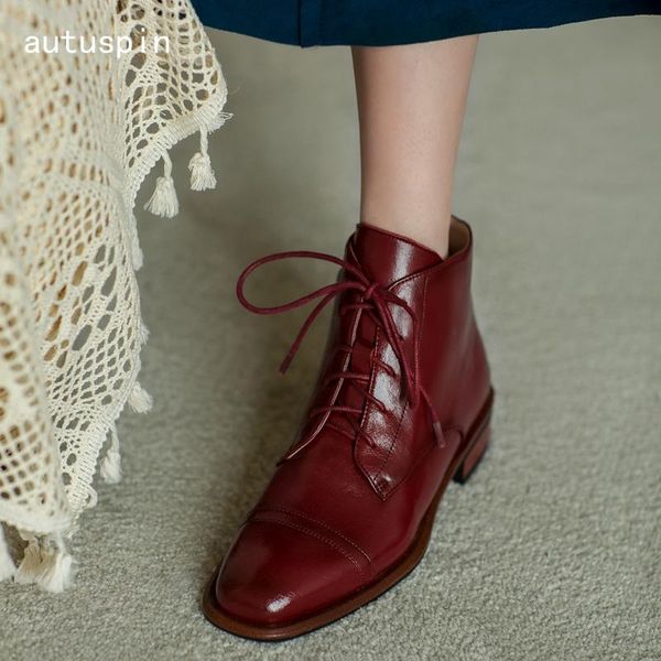 autuspin retro british style women cross tied ankle boots autumn winter genuine leather round toe flat with shoes casual boots, Black
autuspin retro british style women cross tied ankle boots autumn winter genuine leather round toe flat with shoes casual boots, Black