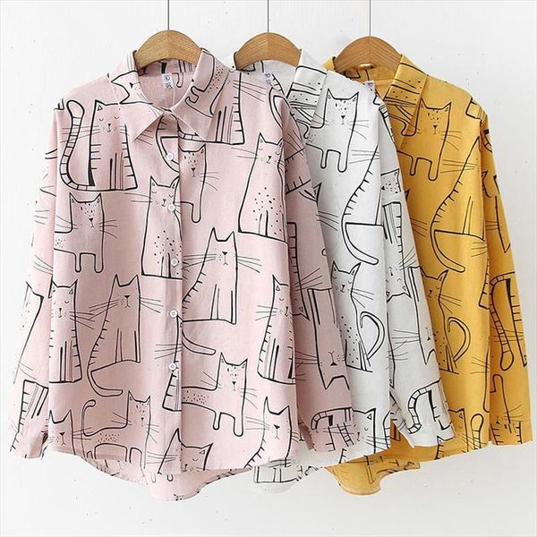 womens clothing women cat pattern print cotton long sleeve lapel collar single buckle autumn blouse, White
womens clothing women cat pattern print cotton long sleeve lapel collar single buckle autumn blouse, White