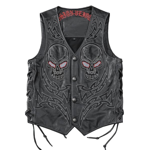 2021 vintage black men skulls embroidery biker leather vest plus size xxxxxl genuine cowhide slim fit short motorcycle coat drop shopping, Black;white
2021 vintage black men skulls embroidery biker leather vest plus size xxxxxl genuine cowhide slim fit short motorcycle coat drop shopping, Black;white