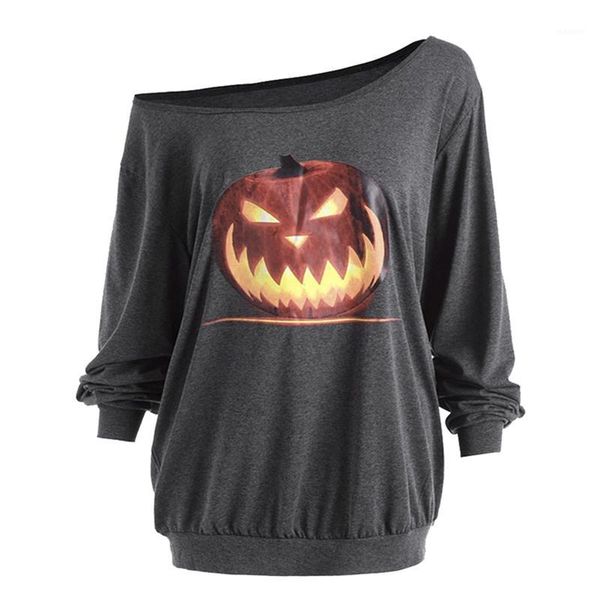women's diagonal shoulder halloween pumpkin print shirt women plus size long sleeve skew neck tee blouse1, White
women's diagonal shoulder halloween pumpkin print shirt women plus size long sleeve skew neck tee blouse1, White