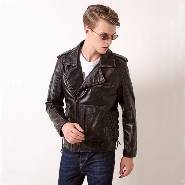 men's leather & faux autumn motorycycle cow genuine jacket men slim turn-dowm collar zipper lace up vintage moto real male, Black
men's leather & faux autumn motorycycle cow genuine jacket men slim turn-dowm collar zipper lace up vintage moto real male, Black