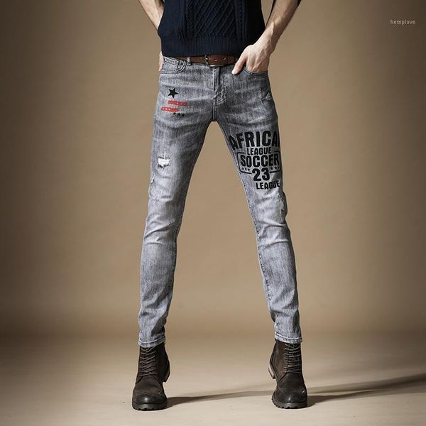 men ripped denim printed jeans summer gray regular fit pencil pants hip hop streetwear trousers1, Blue
men ripped denim printed jeans summer gray regular fit pencil pants hip hop streetwear trousers1, Blue