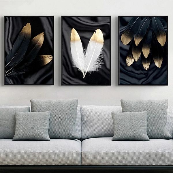 3 panels canvas painting wall posters and prints black white gold feather hd wall art pictures for living room dining restaurant home decor
3 panels canvas painting wall posters and prints black white gold feather hd wall art pictures for living room dining restaurant home decor