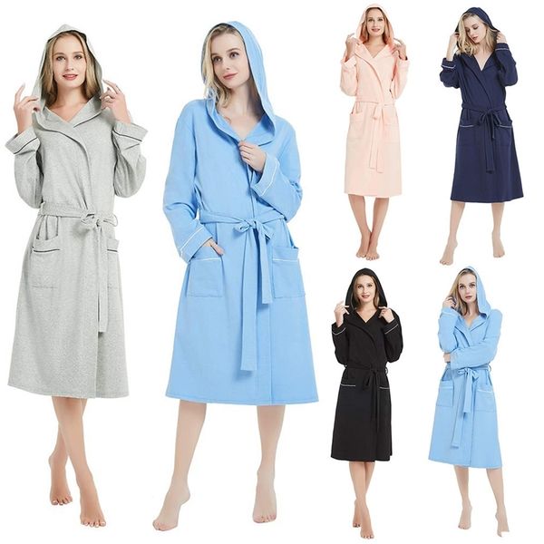 spring and autumn women robes plus size simple knit cotton hooded bathrobe female thin long sleeve bath robe 5xl y200429, Black;red
spring and autumn women robes plus size simple knit cotton hooded bathrobe female thin long sleeve bath robe 5xl y200429, Black;red