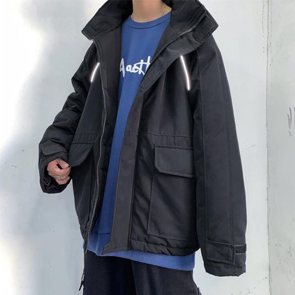 winter reflective jacket men's parka warm fashion casual hooded coat men streetwear wild loose korean short coat mens clothes, Black
winter reflective jacket men's parka warm fashion casual hooded coat men streetwear wild loose korean short coat mens clothes, Black