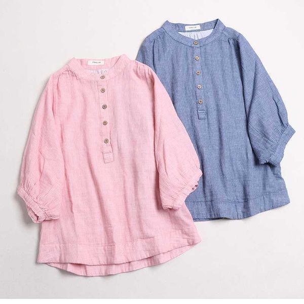 2020 new summer women blouse japan style literary cotton striped stand collar half sleeve shirt women pullover1, White
2020 new summer women blouse japan style literary cotton striped stand collar half sleeve shirt women pullover1, White