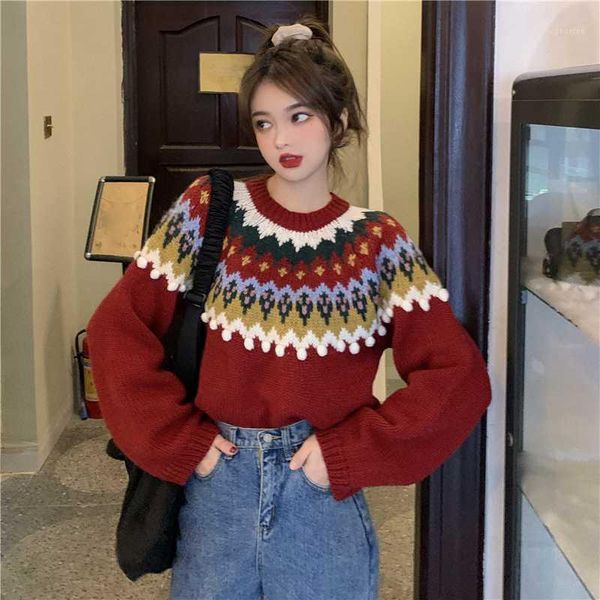 red christmas sweater women knitted hairball loose pullovers warm casual vintage outwear o-neck long sleeve harajuku jumper w2151, White;black
red christmas sweater women knitted hairball loose pullovers warm casual vintage outwear o-neck long sleeve harajuku jumper w2151, White;black