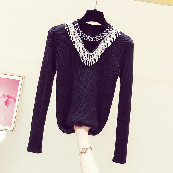 2021 spring winter new slim-fit beaded tassel v-neck underwear knitted women's all-match black knit shirt girls sweater coat h1211, White;black
2021 spring winter new slim-fit beaded tassel v-neck underwear knitted women's all-match black knit shirt girls sweater coat h1211, White;black