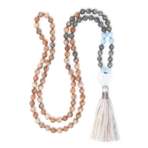 8mm sunstone & labradorite mala necklace 108 mala beads knotted necklace spiritual jewelry raw q-uartz pendant tassel collar, Silver
8mm sunstone & labradorite mala necklace 108 mala beads knotted necklace spiritual jewelry raw q-uartz pendant tassel collar, Silver