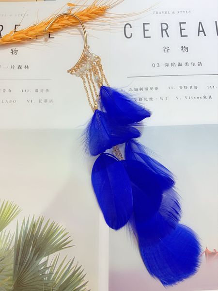 super fairy exaggerated bohemian long temperament tassel feather earrings, Silver 
super fairy exaggerated bohemian long temperament tassel feather earrings, Silver