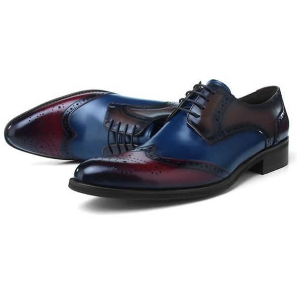 dress shoes fashion black / blue brogue mens groom genuine leather business male social
