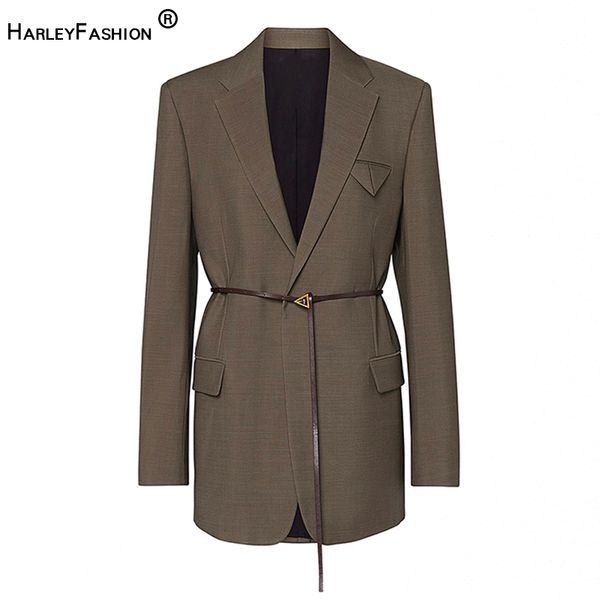 all-match stylish high street celebrity blazer european american solid brown classic design fit jackets blazer with belt 201201, White;black
all-match stylish high street celebrity blazer european american solid brown classic design fit jackets blazer with belt 201201, White;black