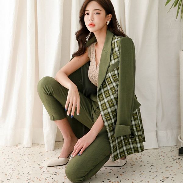 zawfl 2020 autumn green plaid patchwork long blazer+suit pants high street 2 piece set feminino elegant office ladies women suit c1015, Black;white
zawfl 2020 autumn green plaid patchwork long blazer+suit pants high street 2 piece set feminino elegant office ladies women suit c1015, Black;white