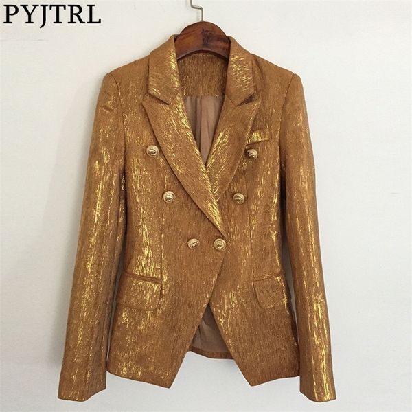 pyjtrl women fashion gold suit coat double-breasted slim fit blazer femme y201026, White;black
pyjtrl women fashion gold suit coat double-breasted slim fit blazer femme y201026, White;black