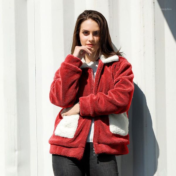 women patchwork color coat autumn winter warm jacket fashion lapel pocket coats faux fur casual loose zipper outwear plus size1, Black
women patchwork color coat autumn winter warm jacket fashion lapel pocket coats faux fur casual loose zipper outwear plus size1, Black