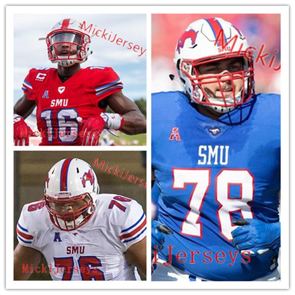 Mens Custom Smu Mustangs Football Jersey #1 Brandon Crossley #3 T.q. Jackson Richard Moore Brandon Stephens Tj Mcdaniel Smu Mustangs Jersey