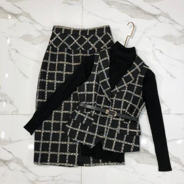 107438 plaid vintage women three pieces skirt set1, White
107438 plaid vintage women three pieces skirt set1, White