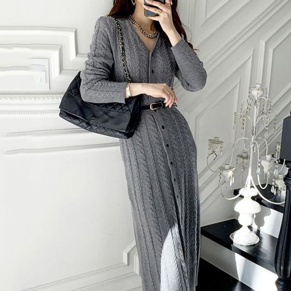 japan style long dress korean fashion autumn winter fashion simple elegant v-neck single-breasted long sleeve, Black;gray
japan style long dress korean fashion autumn winter fashion simple elegant v-neck single-breasted long sleeve, Black;gray