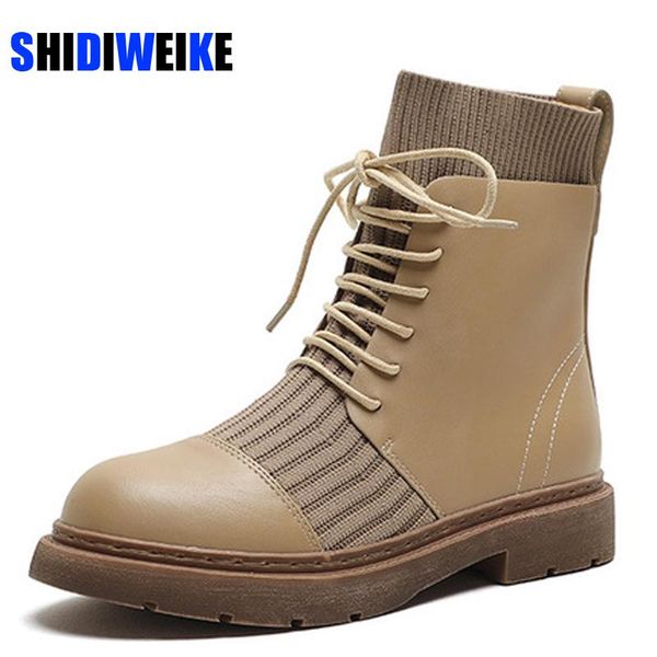 boots female short 2021 autumn knitting splicing pu leather ankle fashion lace up wild platform elasticity ac228, Black
boots female short 2021 autumn knitting splicing pu leather ankle fashion lace up wild platform elasticity ac228, Black