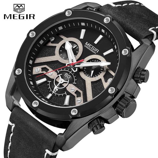 2020 new megir watch men's brand sports quartz chronograph men's leather strap waterproof and shockproof watch calendar, Silver
2020 new megir watch men's brand sports quartz chronograph men's leather strap waterproof and shockproof watch calendar, Silver