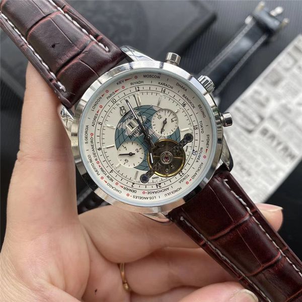 mens luxury automatic watch multifunction satch globe dial men casual watches leather strap wrist watch montre automatique, Slivery;brown
mens luxury automatic watch multifunction satch globe dial men casual watches leather strap wrist watch montre automatique, Slivery;brown