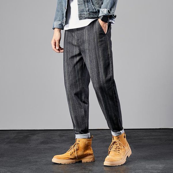2020 autumn winter men jeans fashion striped harem pants japanese elastic waist loose straight trousers, Blue
2020 autumn winter men jeans fashion striped harem pants japanese elastic waist loose straight trousers, Blue