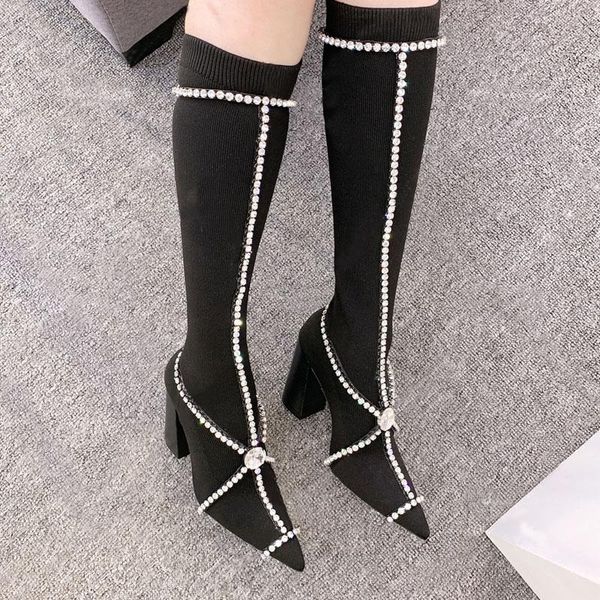 boots black knee high sock block heel pointed toe knitted lolita girl's bling crystal necklace shoes women
boots black knee high sock block heel pointed toe knitted lolita girl's bling crystal necklace shoes women