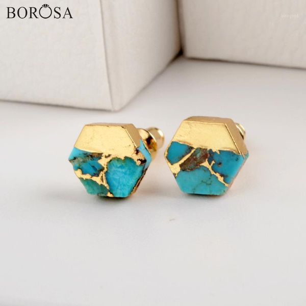 stud borosa blue veins turquoises studs earrings for women 8mm hexagon natural stone jewelry party wedding gifts g19851, Golden;silver
stud borosa blue veins turquoises studs earrings for women 8mm hexagon natural stone jewelry party wedding gifts g19851, Golden;silver