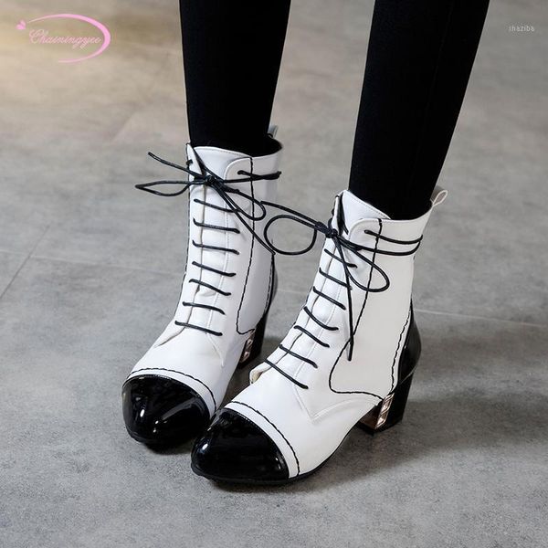 boots college style round toe ankle fashion lace-up matching color white yellow black thick high heel riding women's shoes1
boots college style round toe ankle fashion lace-up matching color white yellow black thick high heel riding women's shoes1