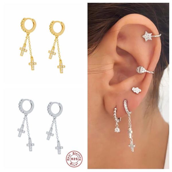 gs 925 sterling silver double cross pendant drop earrings shiny zircon chain tassel dangle earring for women brincos jewelry
gs 925 sterling silver double cross pendant drop earrings shiny zircon chain tassel dangle earring for women brincos jewelry