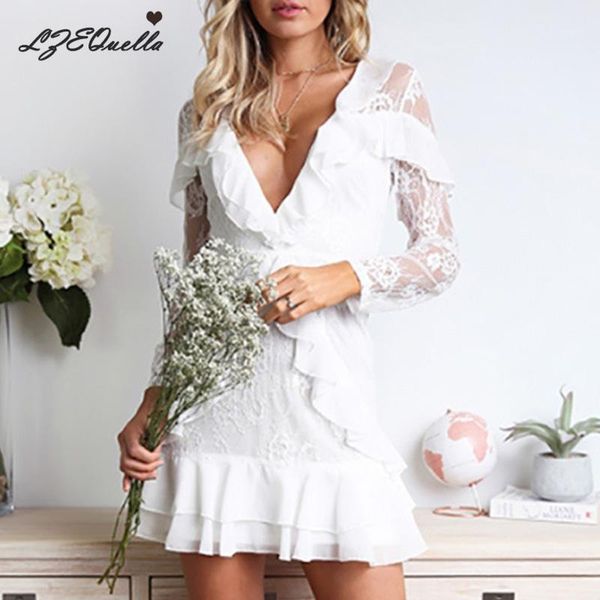 casual dresses lzequella v neck ruffles short mini lace dress spring white patchwork pleated holiday sundress nz16171, Black;gray
casual dresses lzequella v neck ruffles short mini lace dress spring white patchwork pleated holiday sundress nz16171, Black;gray