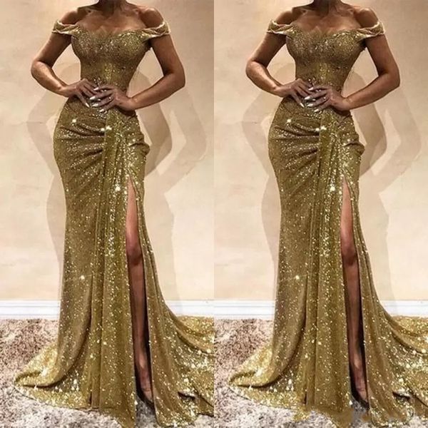 bling bling sequins split prom dresses mermaid off the shoulder evening gowns ruffled skirt high slit zipper up back formal party, Black;red
bling bling sequins split prom dresses mermaid off the shoulder evening gowns ruffled skirt high slit zipper up back formal party, Black;red