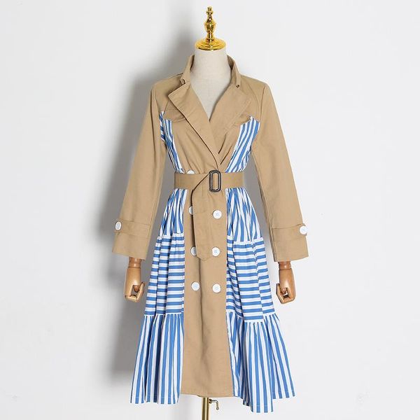women's trench coats cny2021 style casual patchwork striped windbreaker women collar long sleeve high waist tie, Tan;black
women's trench coats cny2021 style casual patchwork striped windbreaker women collar long sleeve high waist tie, Tan;black