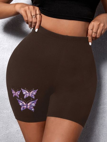 sxy butterfly print biker shorts h5l2#, Black