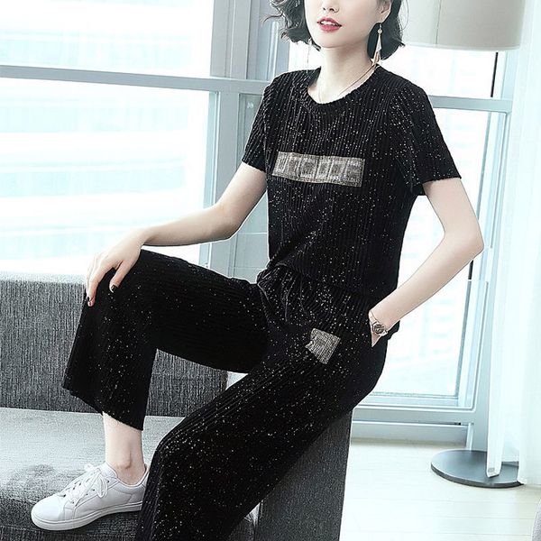 set of 2 two parts the neck and long pants together summer short sleeve female sweater 2020 xf40, Gray
set of 2 two parts the neck and long pants together summer short sleeve female sweater 2020 xf40, Gray