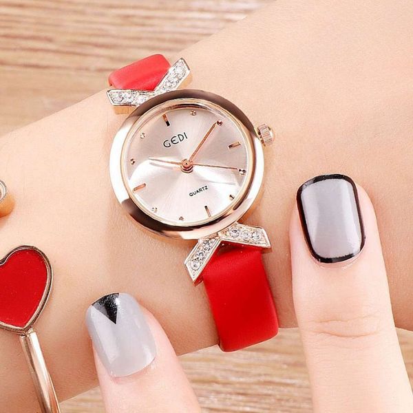 women's gedi's new belt big red watch temperament scale quartz diamond compact watch casual student's watch, Slivery;brown
women's gedi's new belt big red watch temperament scale quartz diamond compact watch casual student's watch, Slivery;brown