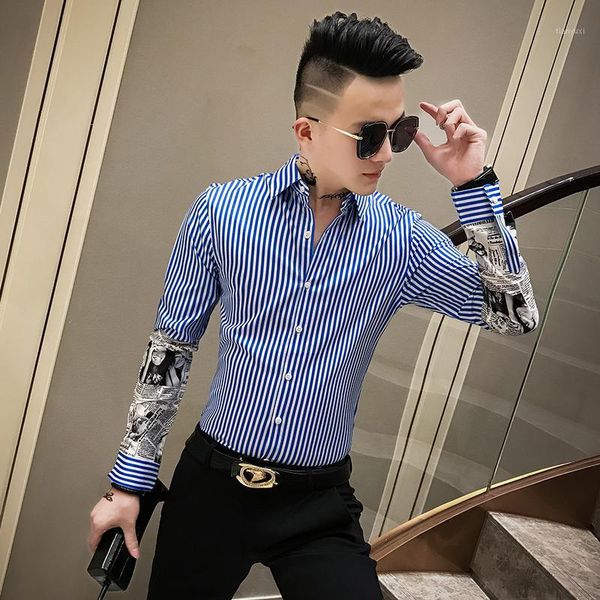 autumn new striped shirt men brand newspaper print spliced long sleeve men shirt slim fit casual formal shirts clothes 20191, White;black
autumn new striped shirt men brand newspaper print spliced long sleeve men shirt slim fit casual formal shirts clothes 20191, White;black