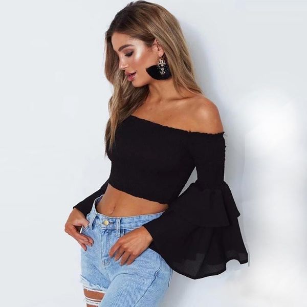 wholesale custom retail factory price good quality new women's fashion selling elastic trumpet sleeves short t-shirt, White
wholesale custom retail factory price good quality new women's fashion selling elastic trumpet sleeves short t-shirt, White