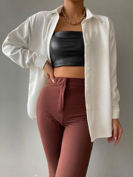 drop shoulder button up cord blouse b5qb#, White