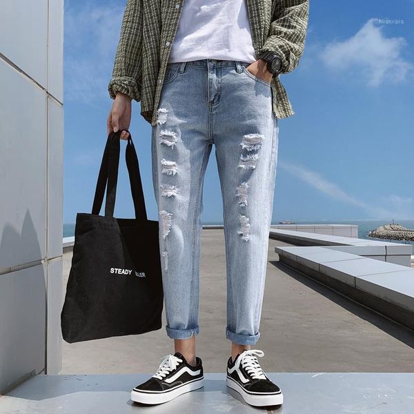 2020 new spring clothes hole mens jeans brand korean ripped denim men loose casual ankle length pants1, Blue
2020 new spring clothes hole mens jeans brand korean ripped denim men loose casual ankle length pants1, Blue