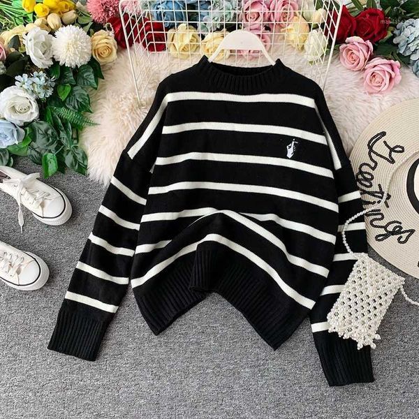women's clothes spring and autumn new loose pullover striped knitted sweater1, White;black
women's clothes spring and autumn new loose pullover striped knitted sweater1, White;black
