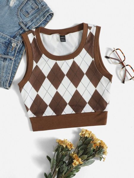 argyle print tank z27t#, White