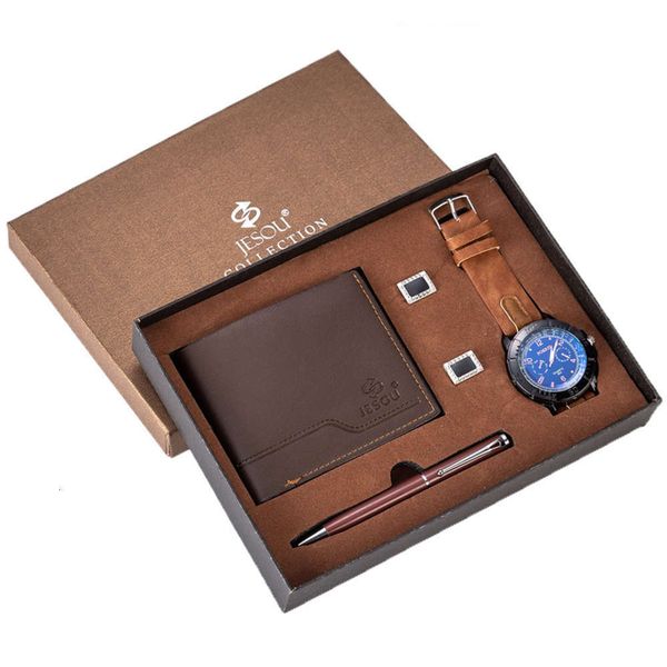 set, exquisite package, men's gift watch + wallet cuff link pen set, creative combination set, Slivery;brown
set, exquisite package, men's gift watch + wallet cuff link pen set, creative combination set, Slivery;brown