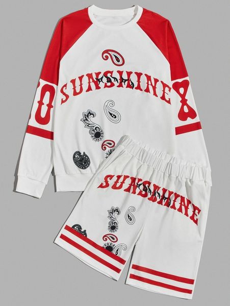 men letter & paisley print contrast raglan sleeve sweatshirt & shorts e0qc#, Gray
men letter & paisley print contrast raglan sleeve sweatshirt & shorts e0qc#, Gray