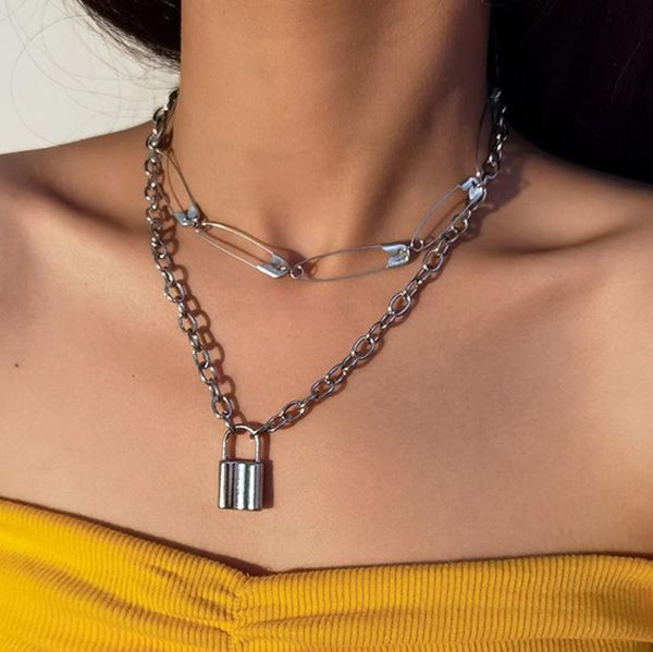 statement pin chains choker necklace for women couple love lock pedant necklace gothic hip-hop chain on the neck jewelry, Silver
statement pin chains choker necklace for women couple love lock pedant necklace gothic hip-hop chain on the neck jewelry, Silver