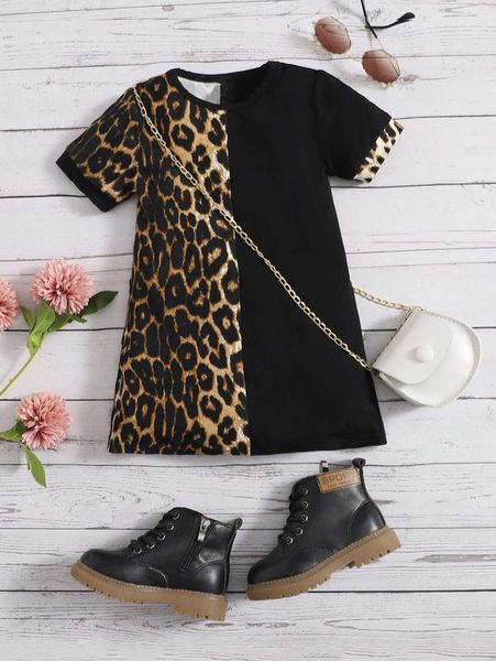 baby leopard print tee dress she, Red;yellow