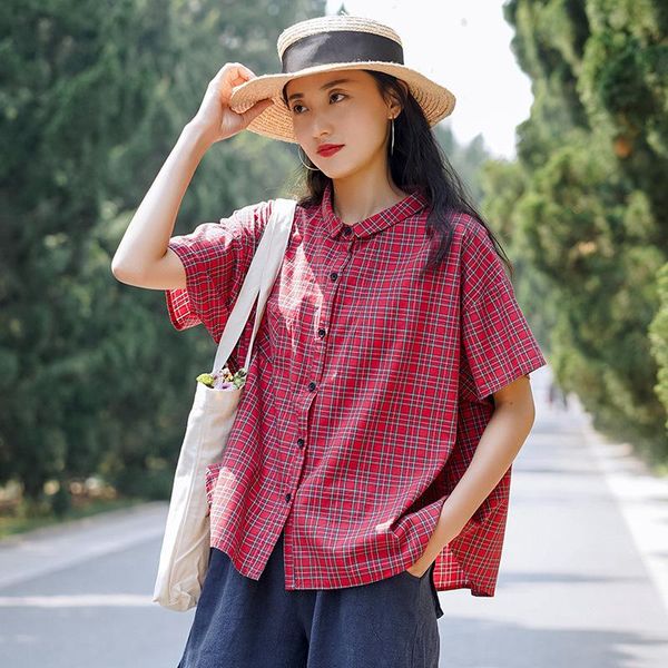 women's blouses & shirts johnature vintage red plaid for women loose 2021 summer turn-down collar female button casual, White
women's blouses & shirts johnature vintage red plaid for women loose 2021 summer turn-down collar female button casual, White